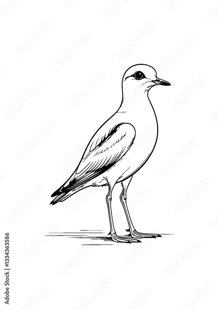 Fototapeta premium avdotka plover bird sketch.Curlew bird stands icon . 