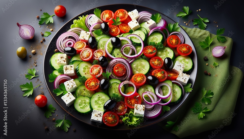 A vibrant salad featuring fresh, colorful ingredients that highlight healthy and appetizing eating choices.
A vibrant salad featuring fresh, colorful ingredients that highlight healthy and appetizing eating choices.