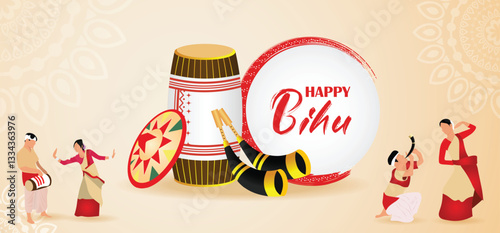 Happy Bihu harvest festival celebrated in Assam vector poster