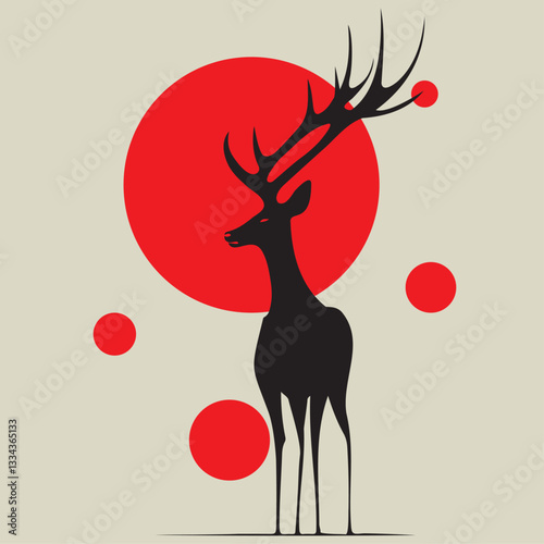 Proud horned deer. Vector illustration. 