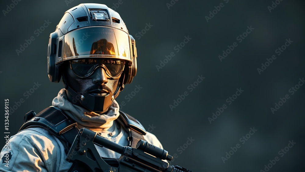 Fototapeta premium futuristic soldier with tech helmet and tactical gear