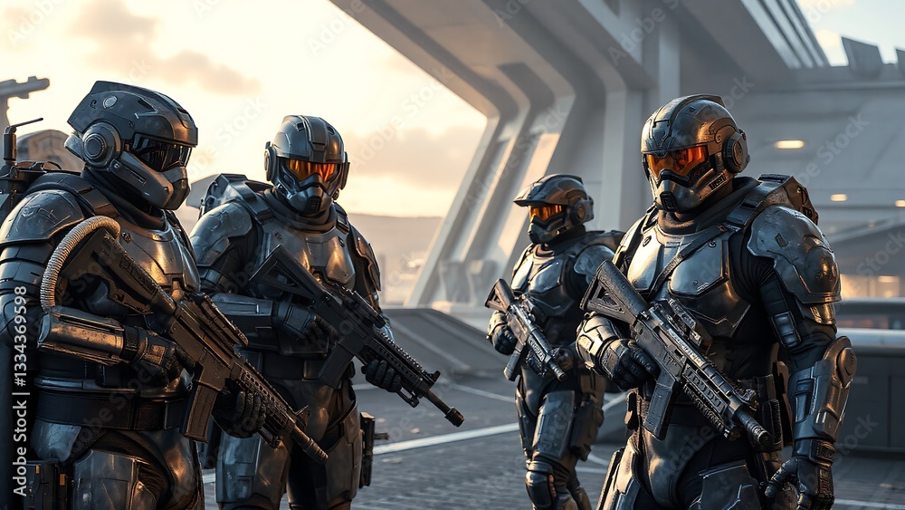 Fototapeta premium futuristic soldiers in a sci-fi setting