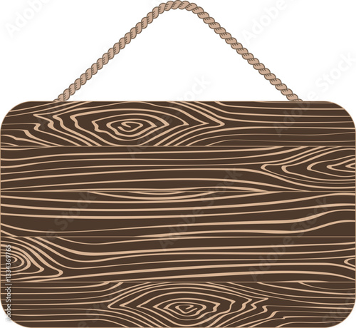 Illustration of a hanging wood sign board with blank copy space. Empty sign board with rope for your design. 