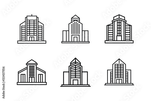 office building icon line art vector illustration