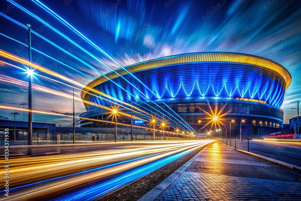 Fototapeta premium Abstract Arena Lights: Blue and Yellow Long Exposure Background