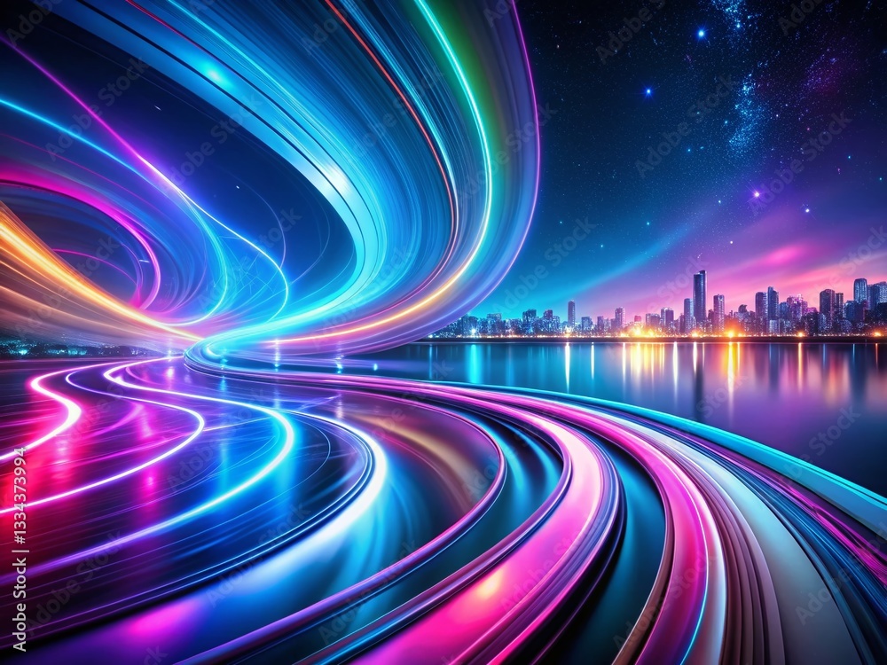 Fototapeta premium Abstract Colorful Curved Lines Night Photography Background