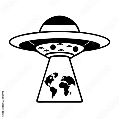 UFO with aliens observing Earth icon