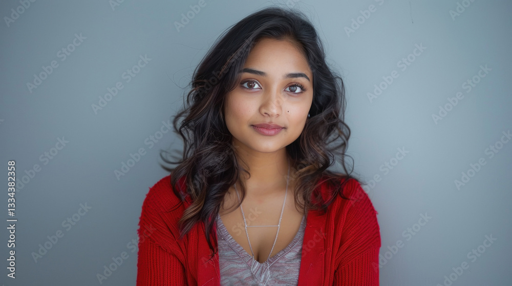 young indian woman with with wavy long hair