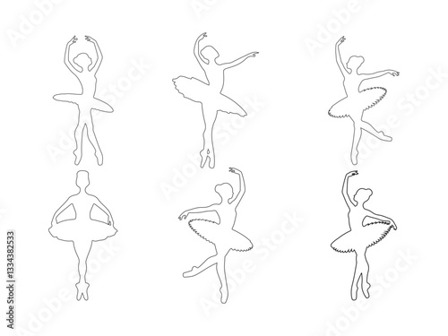 Elegant Ballerina Silhouettes in Graceful Dance Poses set– Tutu Ballet Dancers on White Background