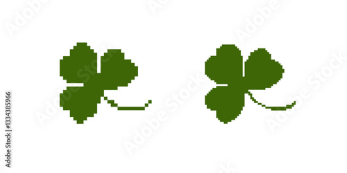 Two green pixelated four leaf clovers symbolize luck and good fortune with simple pixel art style.