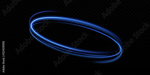 Dynamic blue lines of light with glow effect. Rotating light shiny rings. Abstract sparkling blue circles of movement.