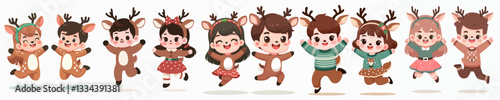 Vector collection of a child in a reindeer costume
