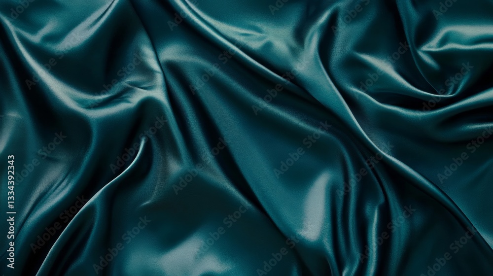 Fototapeta premium Abstract Teal Satin Fabric Background with Luxurious Draping, Texture, and Soft Shadows for Fashion or Textile Design Projects