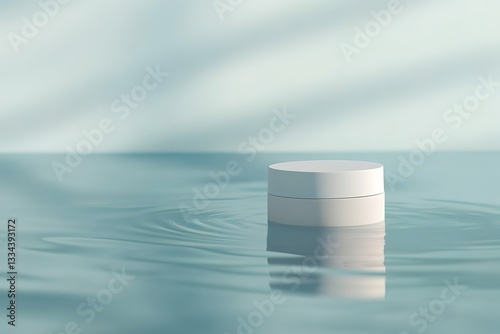 Minimalist Skincare Product Mockup White Cream Jar on Calm Water