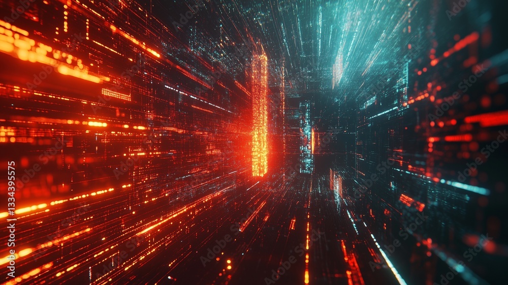 Naklejka premium パーティクル、ネットワーク、サイバーのイメージ