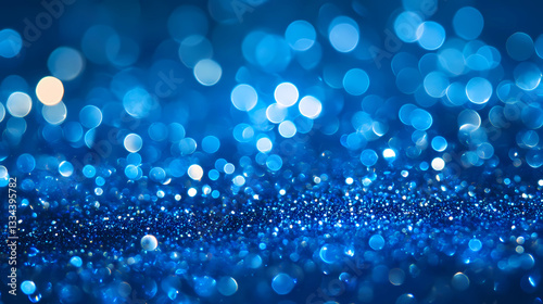 Sapphire glitter bokeh background. Unfocused shimmer royal blue sparkle. Crystal droplets wallpaper