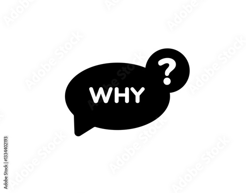 A black speech bubble with the word why and a smaller bubble containing a question mark, symbolizing curiosity or inquiry