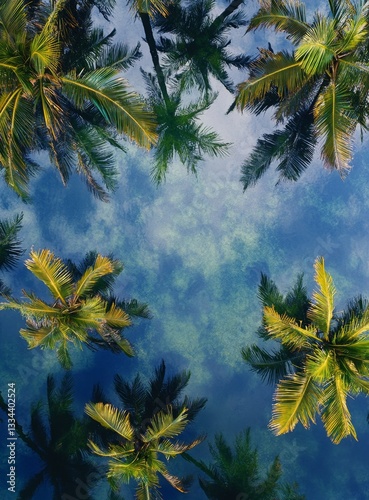 Tropical Palm Trees Reflecting on Calm Water