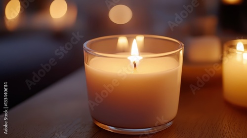 Cozy Candle Glow in Elegant Glass Container on Soft Background