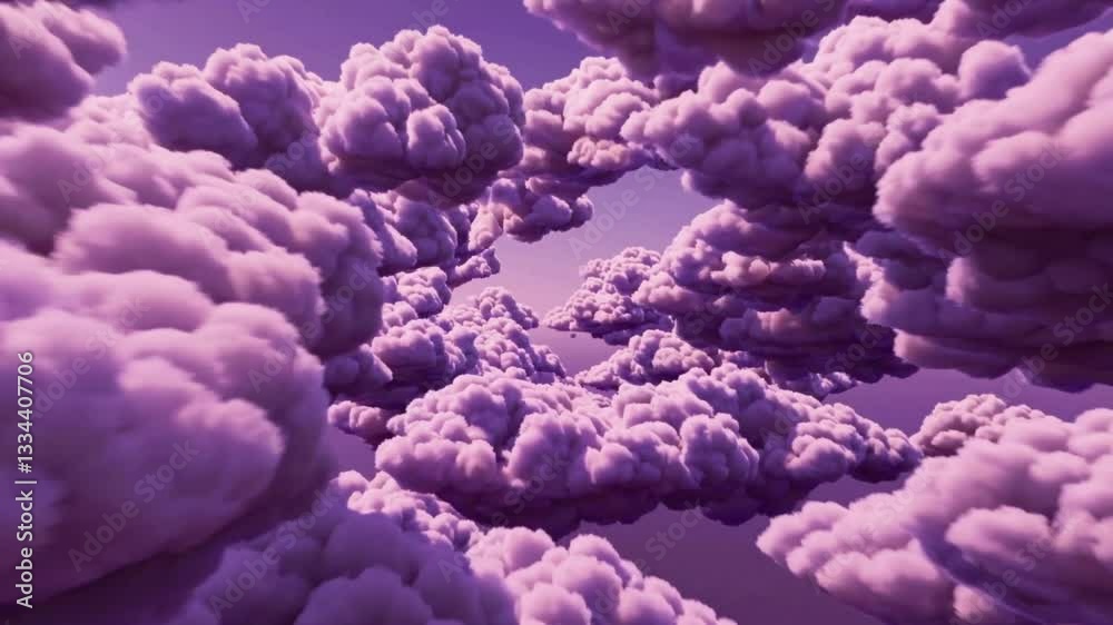 Bold Amazing Colorful Purple Clouds Trails. Pink, Purple Soft Colors. Dramatic Magenta Sky With Fluffy Clouds Silhouettes. Unusual Abstract Toned Sky Background. flying trough