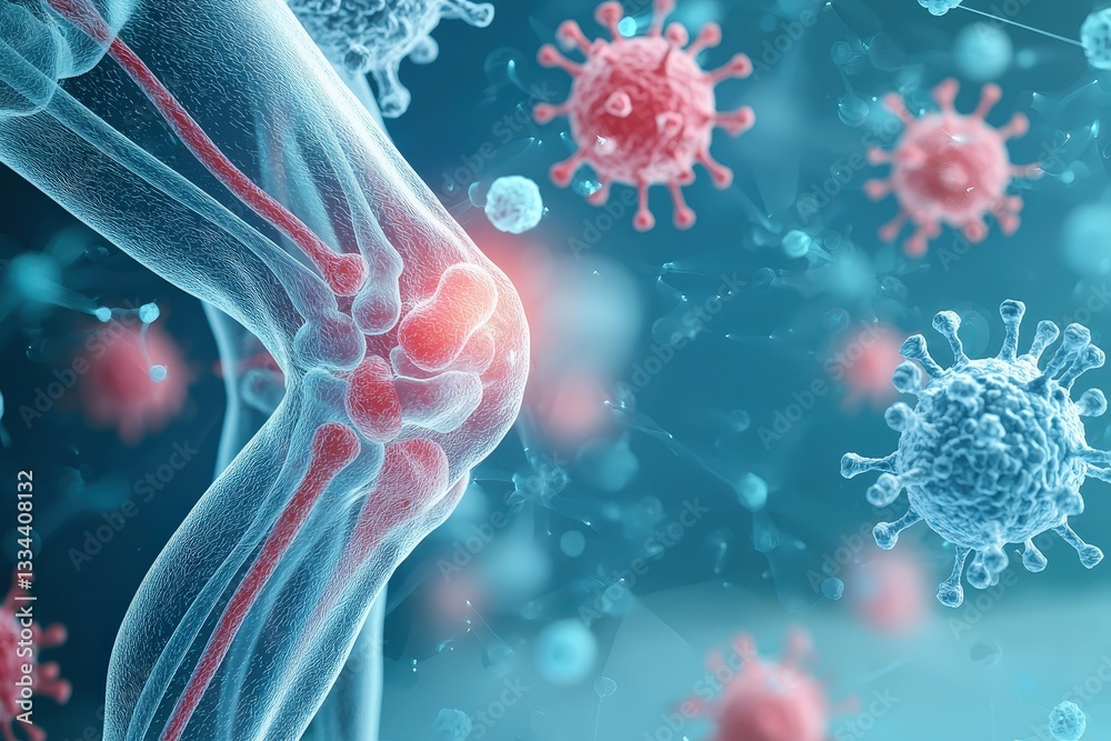 Fototapeta premium Inflammation and Infection: A Medical Illustration of the Knee Joint.