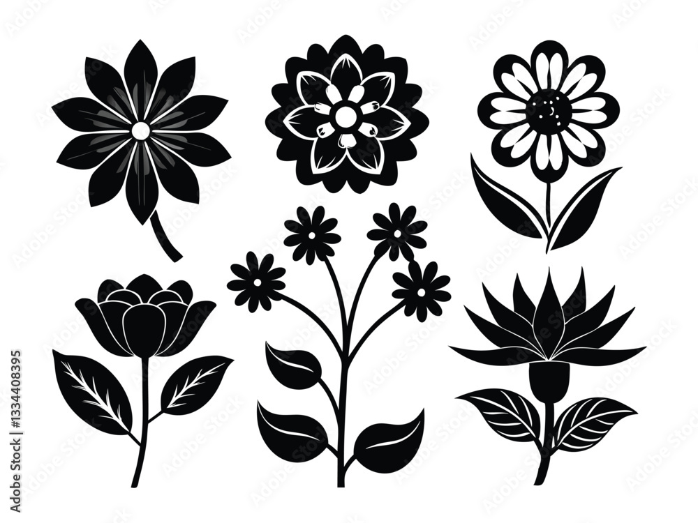 Obraz premium Elegant Black Silhouette Flowers for Design Projects