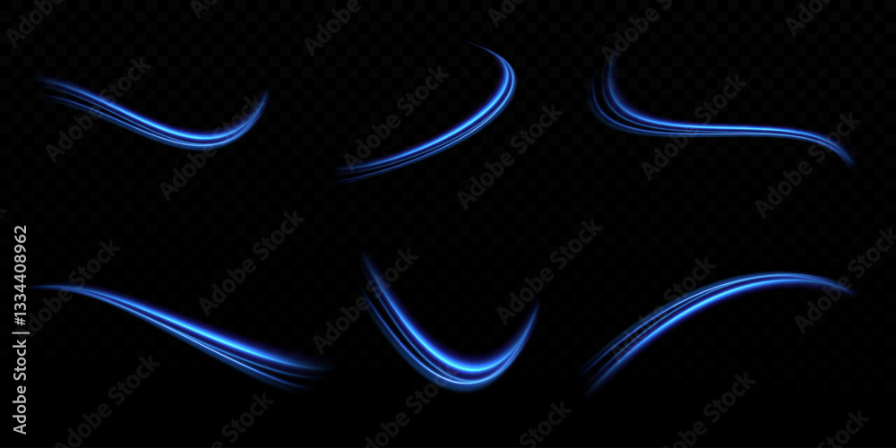 Fototapeta premium Dynamic traces of light movement. Abstract light lines of movement and speed of blue color. Neon lines of blue speed.