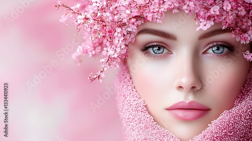 A beautiful woman with flowers adorning her head and neck
