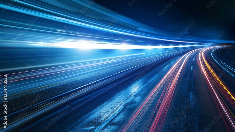 Conceptual Image of Light Trails on a Road Representing Speed and Digitization Conceptual Image of Light Trails on a Road Representing Speed and Digitization