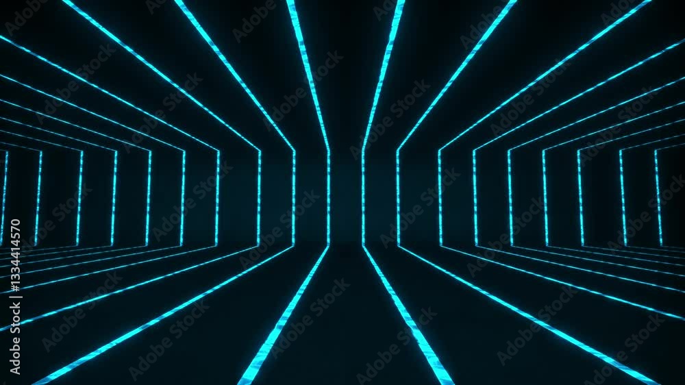 Cycled 3d animation. Abstract background with ascending colorful neon lines. Looped 3D animation, seamless abstract light room interior with glowing neon lamps, fluorescent lamps. Futuristic architect