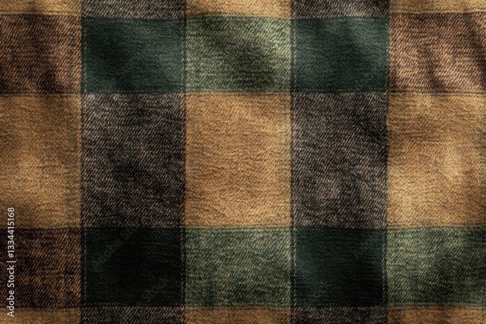 Fototapeta premium Brown Green Plaid Fabric Texture Warm Autumnal Colors