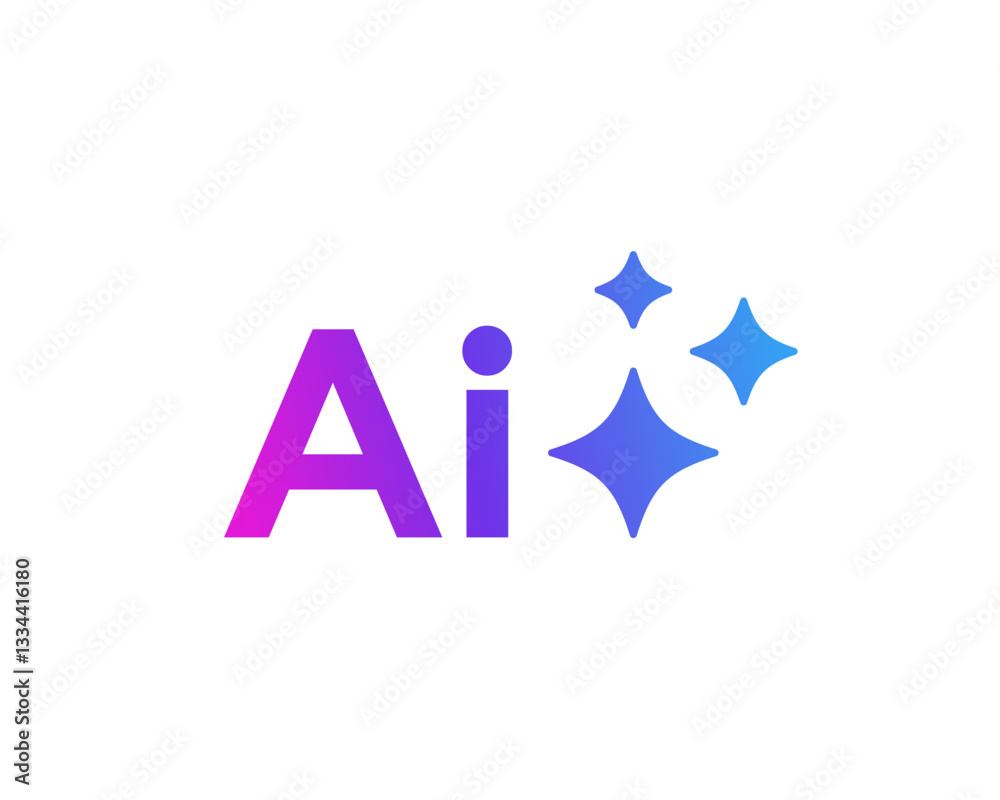 Abstract AI icon featuring vibrant gradient colors, rounded shapes, and futuristic typography, showcasing intelligent algorithms, virtual bots, and online networks.