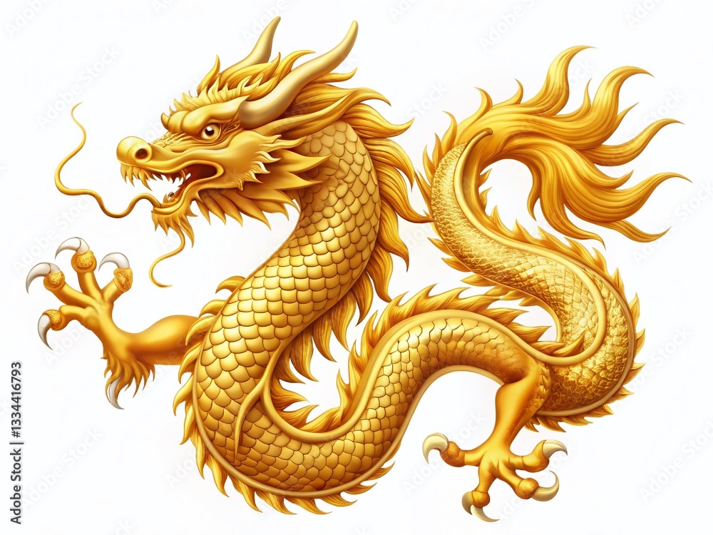 Obraz premium Chinese Dragon Logo: Elegant Gold Symbol on White Background for Branding
