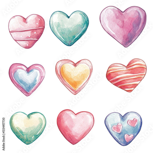 Colorful watercolor hearts collection - charming hand-painted designs