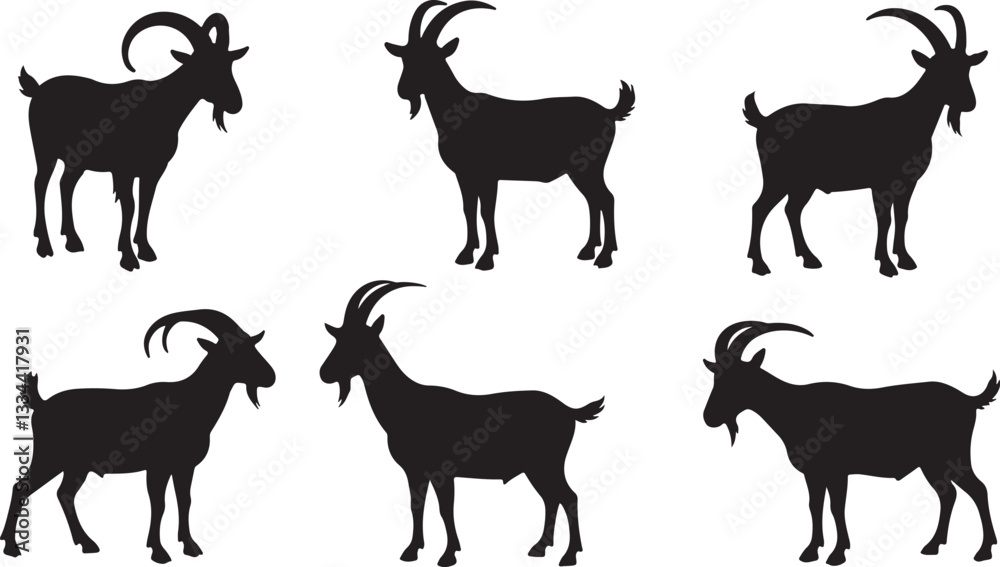 Fototapeta premium Goat Silhouettes, Cute Goat Vector Black Illustration