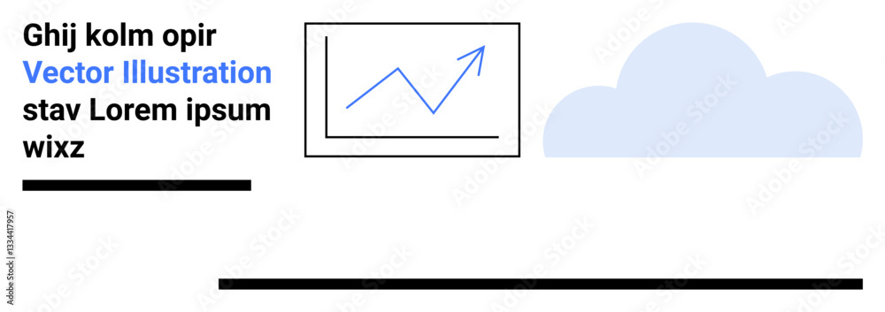 Line graph with upward trend beside text and a decorative cloud. Ideal for business, analytics, data visualization, presentations, infographics, branding, minimal design, simple landing page Line graph with upward trend beside text and a decorative cloud. Ideal for business, analytics, data visualization, presentations, infographics, branding, minimal design, simple landing page