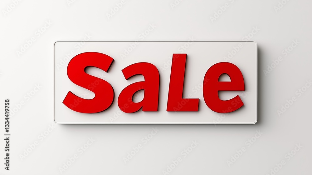 Minimal white sale sign featuring bold red letters displayed prominently on a clean surface Minimal white sale sign featuring bold red letters displayed prominently on a clean surface