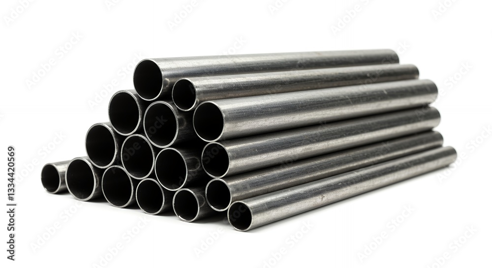 Stack of Metal Pipes for Industrial Use on White Background Stack of Metal Pipes for Industrial Use on White Background