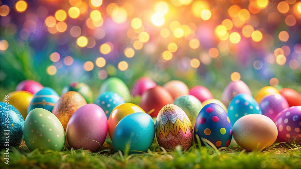 Colorful Easter Eggs Bokeh Background - Festive Spring Holiday Decoration