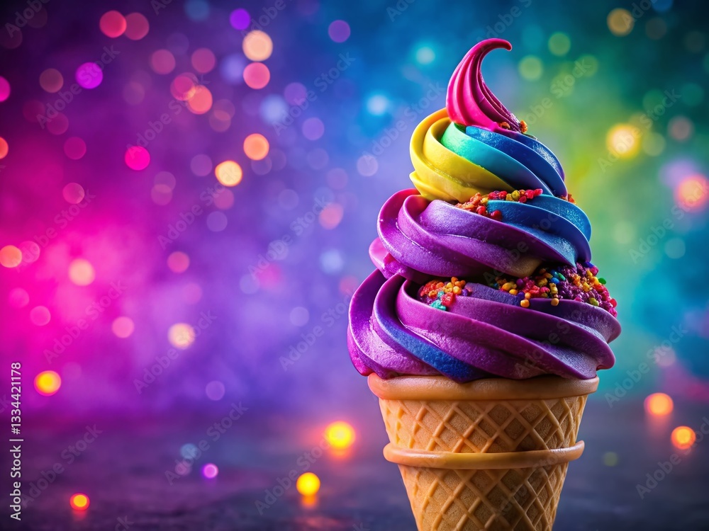 Colorful Ice Cream Cone Silhouette - Purple Pink Swirls Sprinkles Dessert Treat
