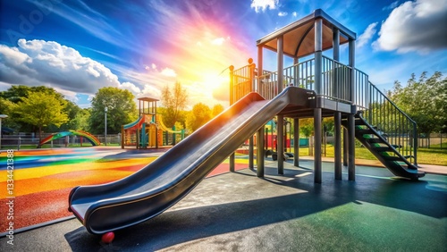 Colorful Kids Playground Slide Panoramic, Fun Outdoor Play Equipment for Children