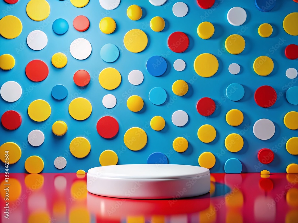 Colorful Polka Dot Background with Empty Round Podium for Product Display
