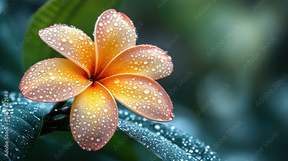 Orange flower with dew drops in soft lighting. Orange flower with dew drops in soft lighting.