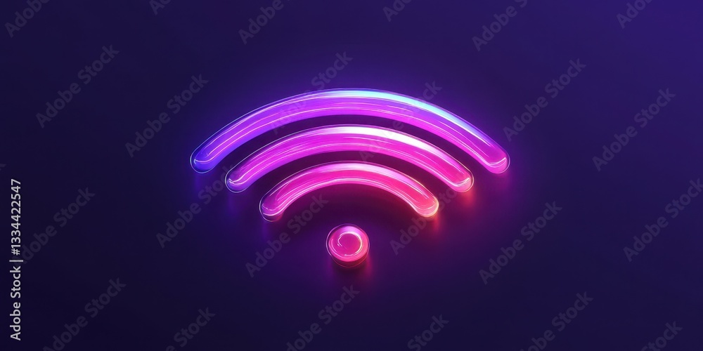 Bright and colorful wireless connectivity symbol glowing against a dark background Bright and colorful wireless connectivity symbol glowing against a dark background