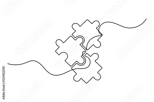 Continuous one line drawing of puzzle isolated outline vector art white background