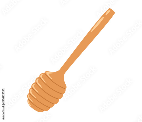 Honey Dipper. Wooden spoon for honey. Bee honey and apiary concept. Vector illustration isolated on white background
