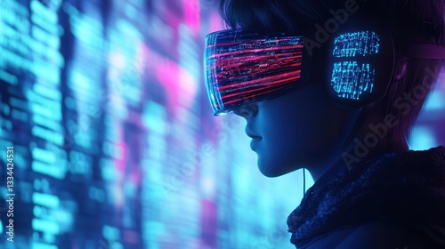 Wallpaper Mural Futuristic Individual in Virtual Reality with Neon Light Background Torontodigital.ca
