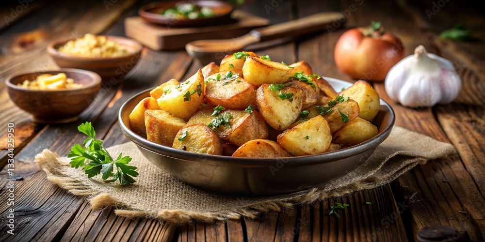 Crispy Homemade Fried Potatoes, Golden Brown, Rustic Home Cooking Crispy Homemade Fried Potatoes, Golden Brown, Rustic Home Cooking