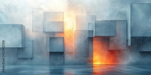 Abstract Geometric Design with Overlapping Rectangles in Soft White and Gray Tones for Modern Business and Technology Concepts