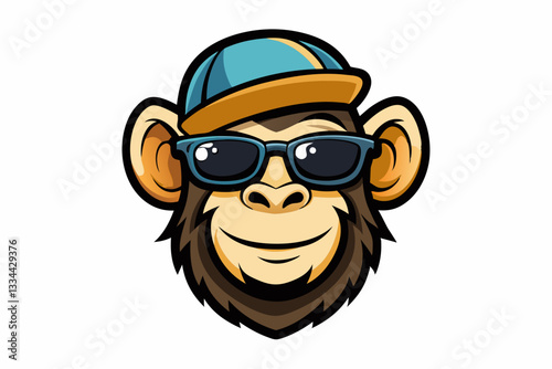 funny monkey head with sunglasses and cap logo vector